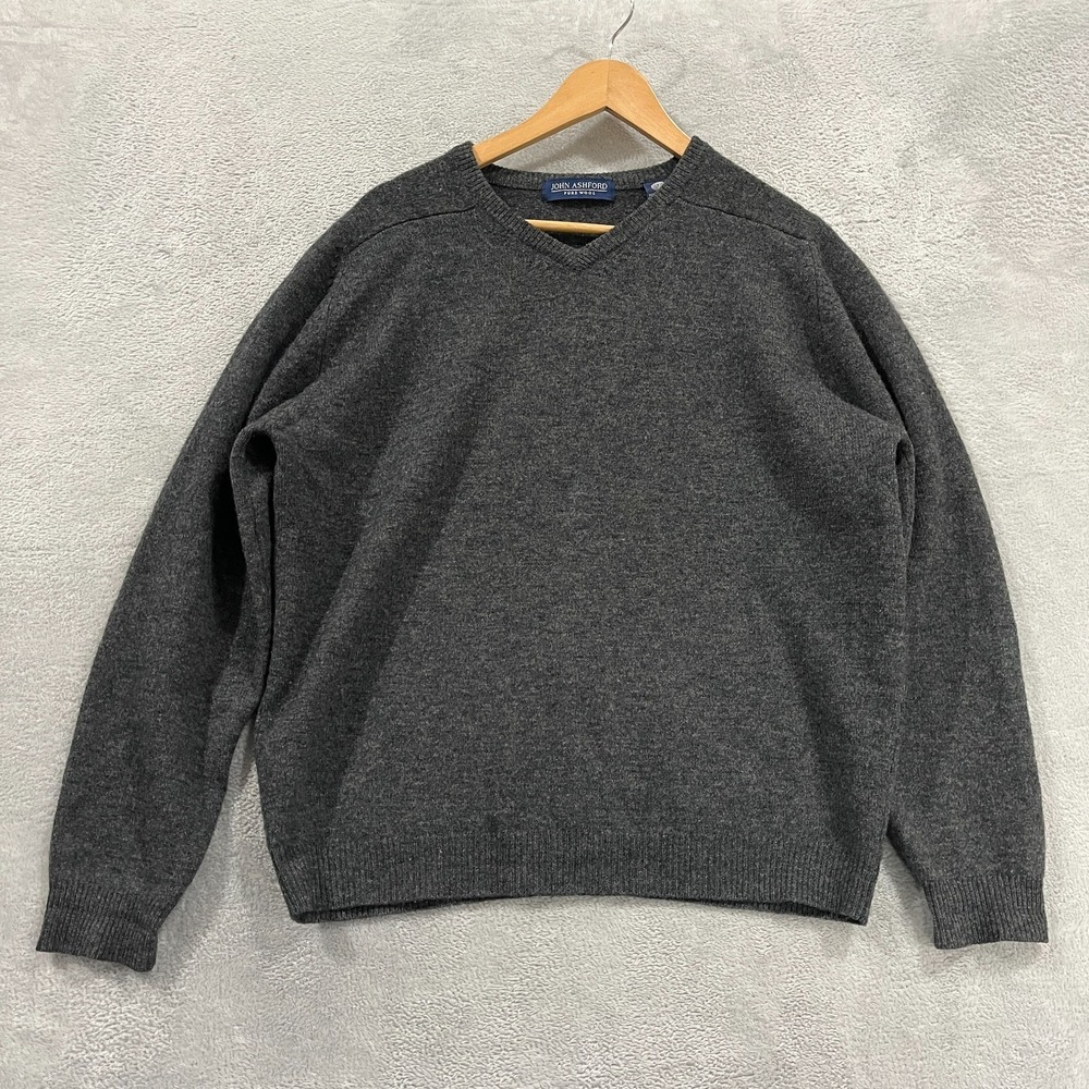 Vintage John Ashford Sweater Mens Large Academia Old Money Gray Pullover Preppy